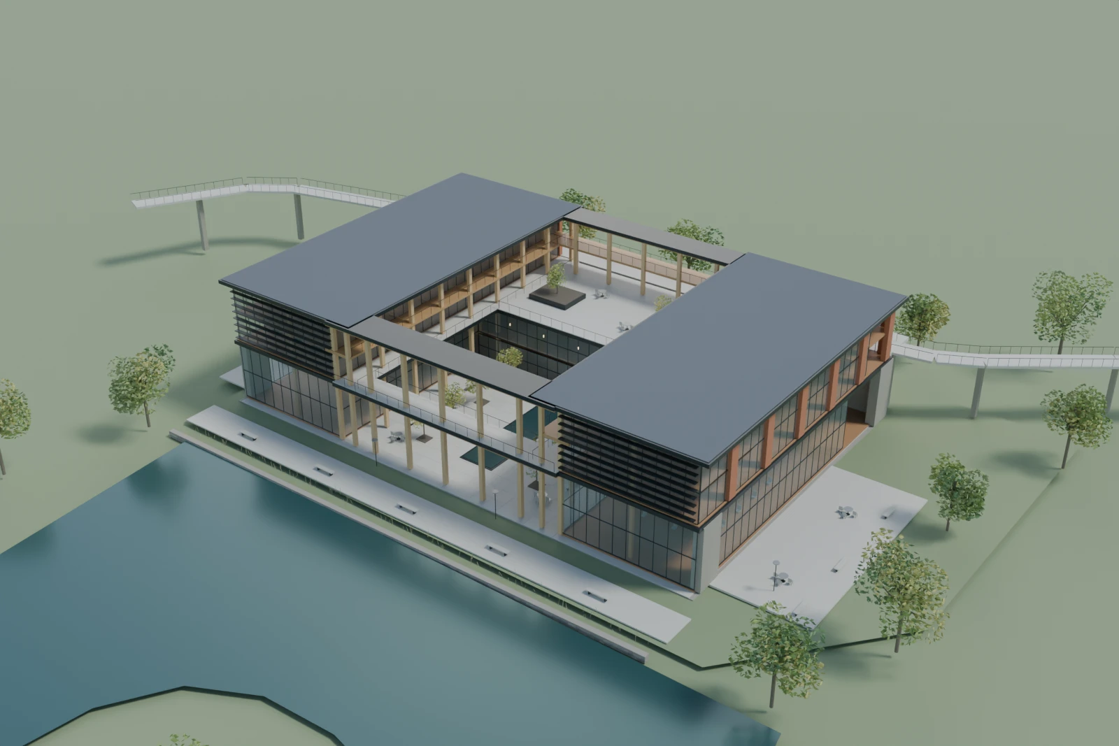 Architectural model of the UVA Contemplative Commons around its open courtyard